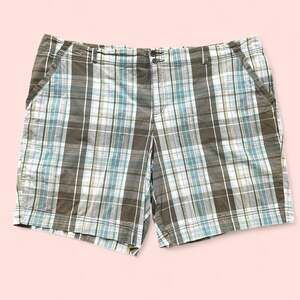VINTAGE Y2K FADED GLORY STRETCH PLAID BERMUDA SHORTS